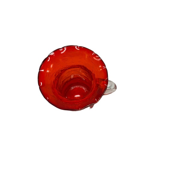 Art Glass Red Crackle Creamer with Scalloped Edge - Picture 5 of 6